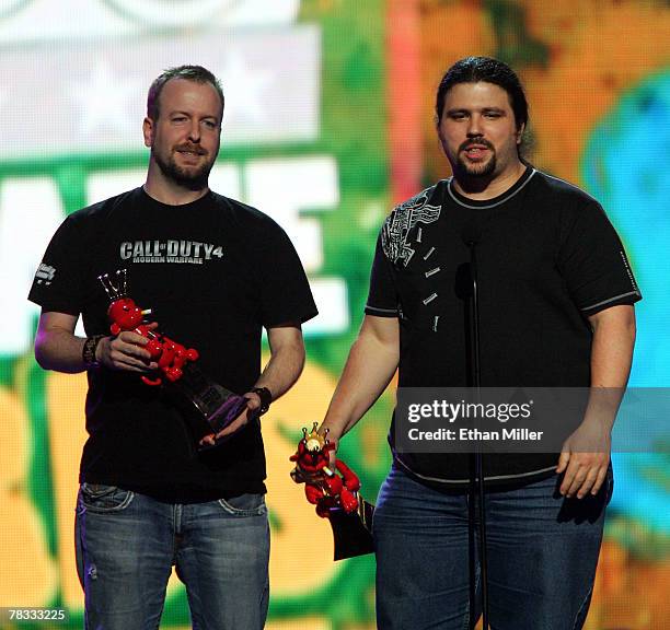 Infinity Ward President Grant Collier and project lead Jason West accept the Best Shooter Award for "Call of Duty" at Spike TV's 2007 "Video Game...