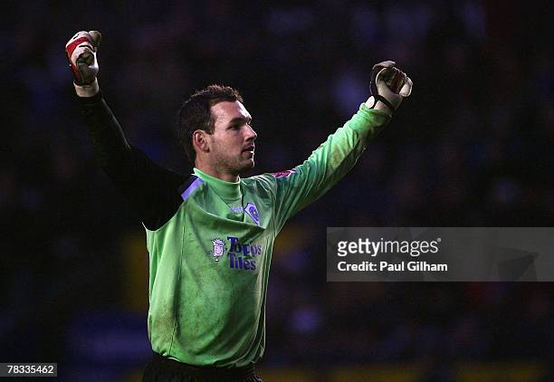 Marton Fulop of Leicester City celebrates Iain Hume's goal for Leicester City during the Coca-Cola Championship match between Leicester City and West...