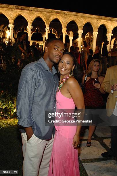 Actor Anthony Mackie and Leslie Vanderpool attend the Versace & Chopard Opening Night Party at the 4th Annual Bahamas International Film Festival...