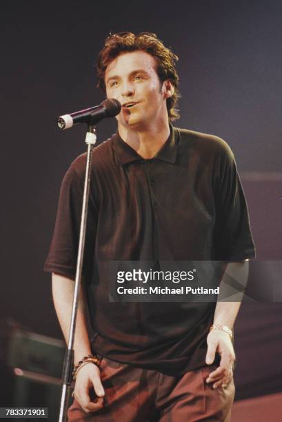 Scottish singer Marti Pellow of Wet Wet Wet performs live on stage at the Prince's Trust Concert at Wembley Arena, London, 6th June 1987.