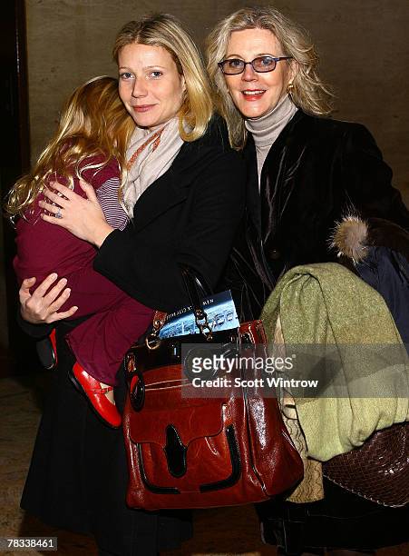 Actress Blythe Danner accompanies her daughter actress Gwyneth Paltrow holding her daughter Apple Martin as they attend the Nutcracker Benefit...