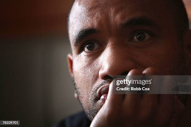 Solomon Haumono is seen during the weigh in for the WBA Super Middleweight title fight between Anthony Mundine and Jose Albero Clavero at the Boxa...