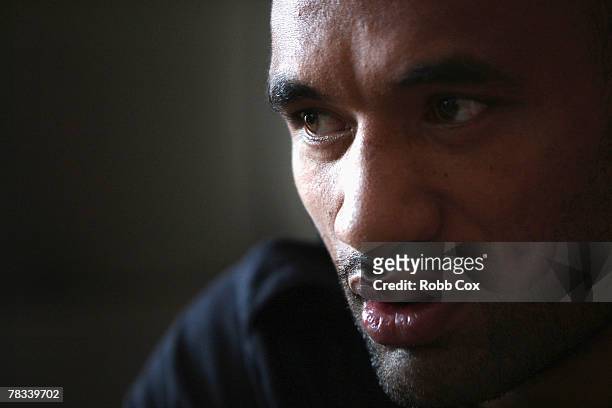 Solomon Haumono is seen during the weigh in for the WBA Super Middleweight title fight between Anthony Mundine and Jose Albero Clavero at the Boxa...