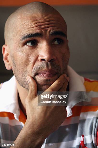 Anthony Mundine speaks to the media during the weigh in for his WBA Super Middleweight title fight with Jose Albero Clavero at the Boxa Bar on...