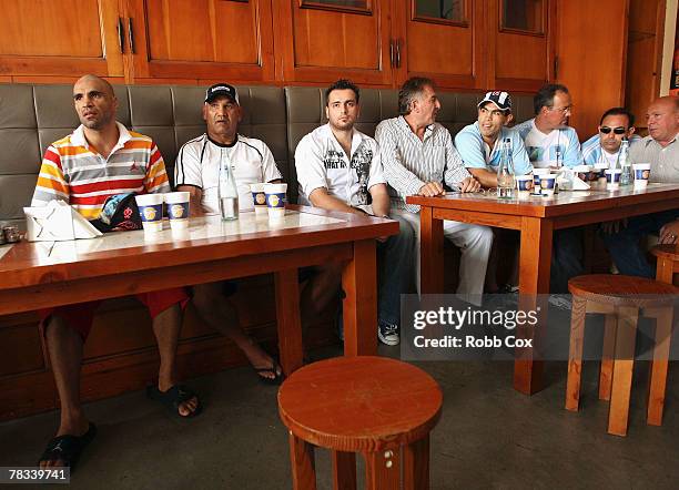 Anthony Mundine and Jose Albero Clavero's entourages are seen during the weigh in for the WBA Super Middleweight title fight between Anthony Mundine...