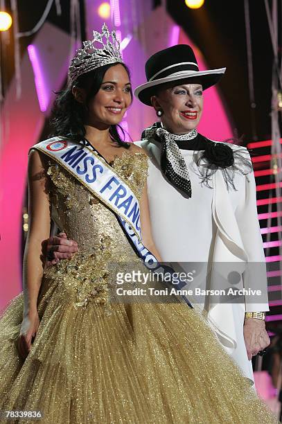 Genevieve de Fontenay with Valerie Begue,Miss France 2008 on December 8, 2007 in Dunkerque, France.