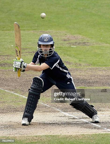 Rachael Haynes of the Spirit plays a shot during the WNCL match between the Victoria Spirit and the NSW Breakers at the Melbourne Cricket Ground...