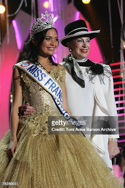Genevieve de Fontenay with Valerie Begue,Miss France 2008 on December 8, 2007 in Dunkerque, France.