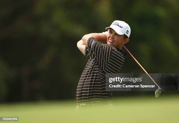 Greg Chalmers of Australia plays a fairway shot during the final round of the Australian PGA Championship at the Hyatt Regency Resort on December 9,...