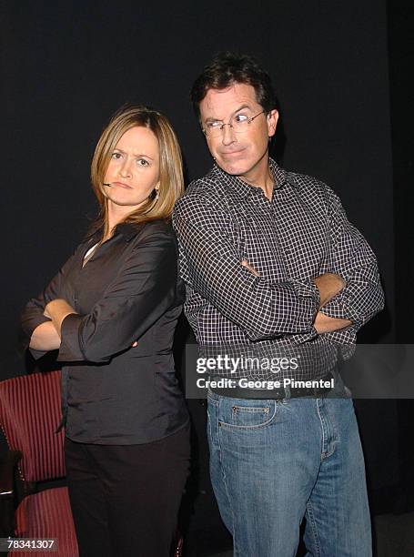 Samatha Bee and Stephen Colbert