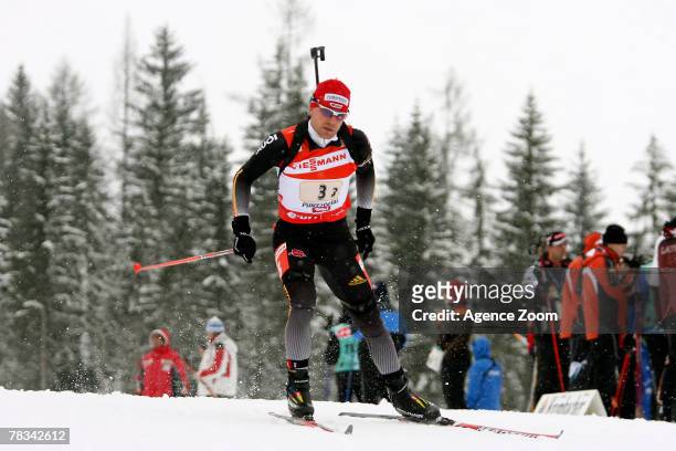 Carsten Pump of Germany competes during the Men's 4 x 7.5 km Relay event of the IBU Biathlon World Cup on December 9, 2007 in Hochfilzen, Austria.