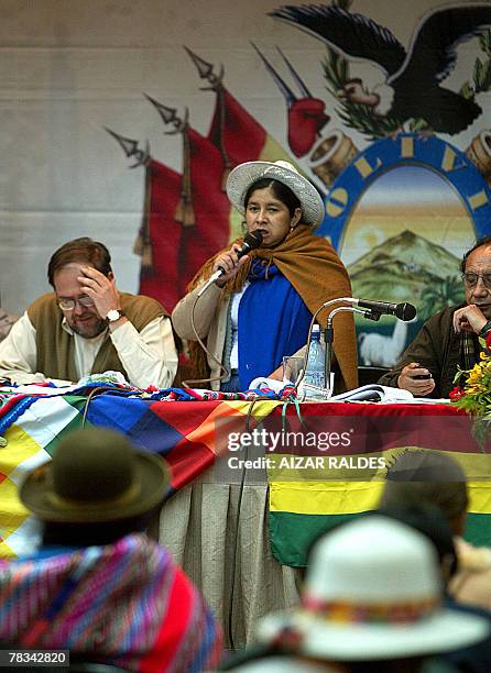 Silvia Lasarte talks to the Constituent Assembly on December 09, 2007 in the Andean department of Oruro, Bolivia. A majority, packed with supporters...