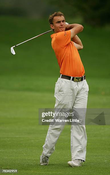 Joost Luiten of Holland plays his second shot into the second green during the final round of The Alfred Dunhill Championship at The Leopard Creek...