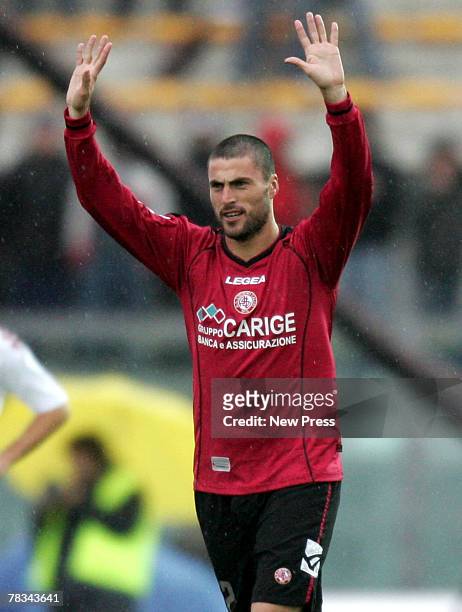 Diego Tristan of Livorno celebrates his goal during the Serie A match between Livorno and Roma at the Stadio Armando Picchi on December 9, 2007 in...