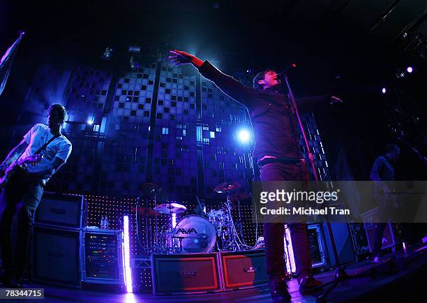 Angels and Airwaves musicians performs at KROQ's Almost Acoustic Xmas - Day 1 held at Gibson Amphitheatre on December 8, 2007 in Universal City,...