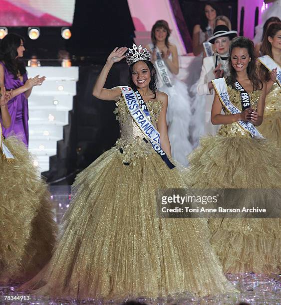 Valerie Begue,Miss Reunion is elected Miss France 2008 on December 8, 2007 in Dunkerque, France.