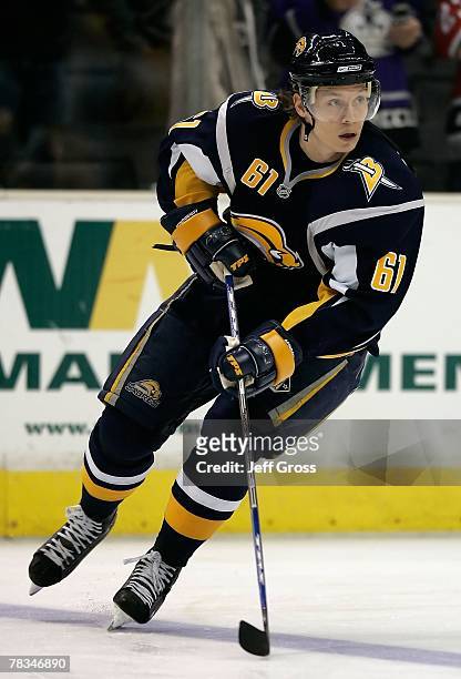 Maxim Afinogenov of the Buffalo Sabres warms up before the NHL game against the Los Angeles Kings at Staples Center on December 6, 2007 in Los...