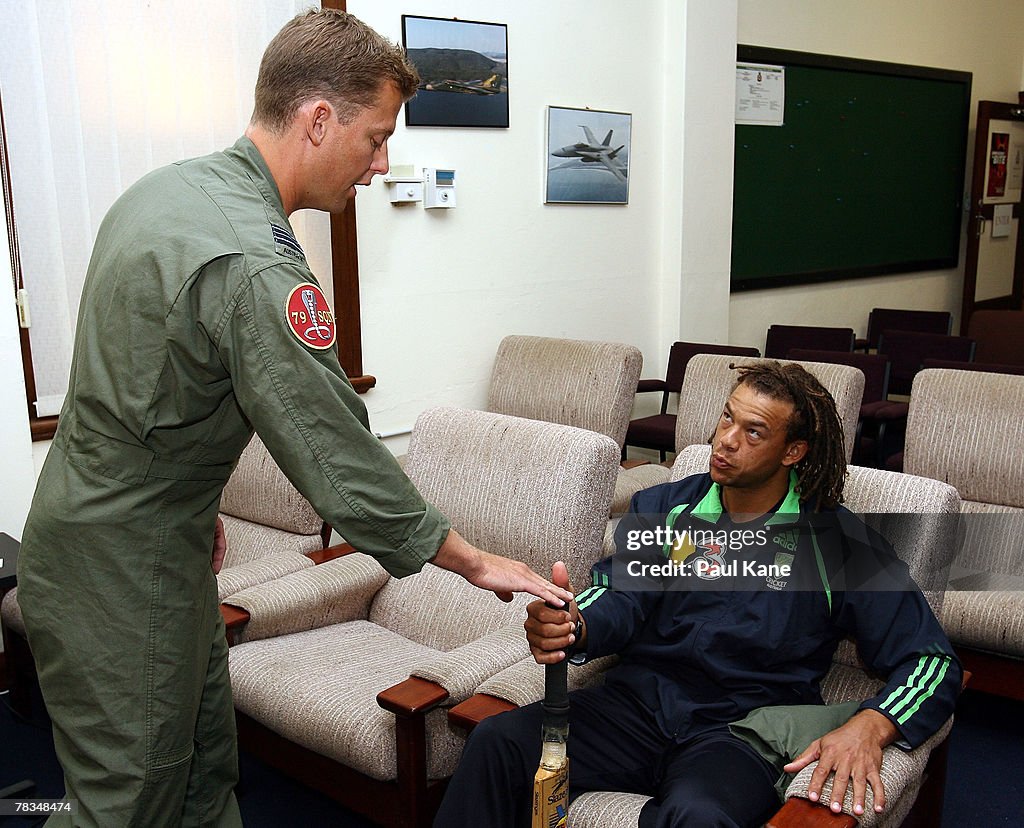 Andrew Raaf Australian cricketer Andrew Symonds is given instructions in flying ...