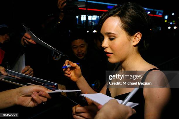 Actress Ellen Page arrives to the 7th annual Hollywood Life Breakthrough of the Year Awards at the Music Box at the Fonda on December 9, 2007 in...