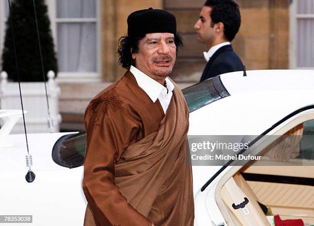 Colonel Gaddafi arrives at Le palais de l'Elysee on December 10, 2007 in Paris, France. The Libyan leader Muammar Gaddafi will spend five days in...
