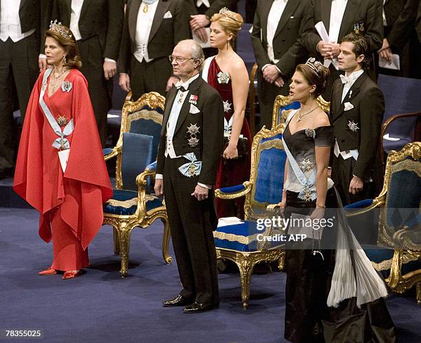 Swedish Queen Silvia, King Carl XVI Gustaf and Princess Victoria , Princess Madeleine and Prins Carl Philip attend the Nobel Prize ceremony in the...