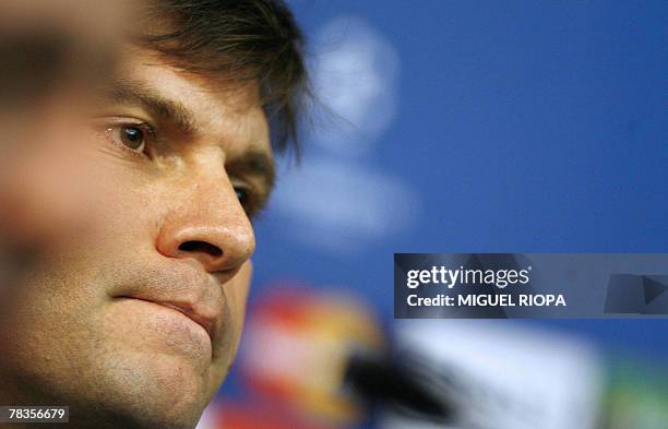 Besiktas's coach Ertugrul Saglam gives a press conference before a training session at the Dragao stadium in Porto, 10 December 2007, ahead of their...