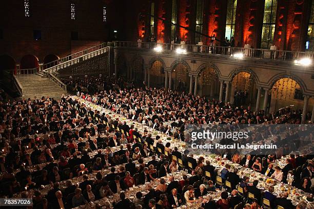 General view during the Nobel Foundation Prize 2007 Gala Dinner at the City Hall on December 10, 2007 in Stockholm, Sweden.