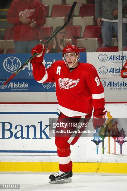 Pavel Datsyuk of the Detroit Red Wings skates during the NHL game against Tampa Bay Lightning at the Joe Louis Arena on November 29, 2007 in Detroit,...