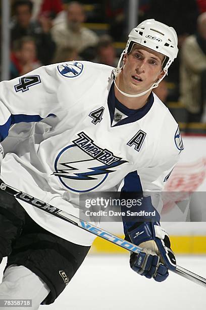 Vincent Lecavalier of Tampa Bay Lightning skates during the NHL game against the Detroit Red Wings at the Joe Louis Arena on November 29, 2007 in...