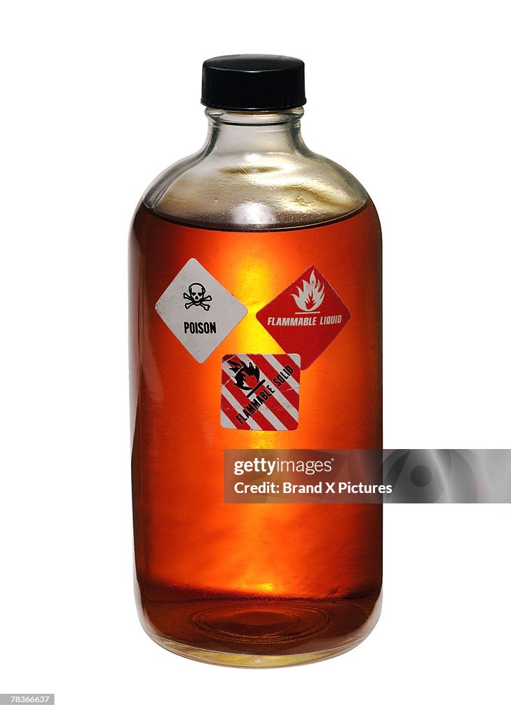 Bottle of poisonous flammable liquid