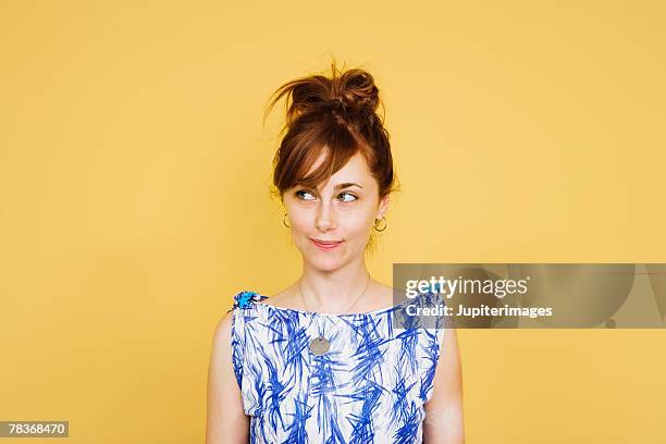 hipster woman looking away - smug stock pictures, royalty-free photos & images