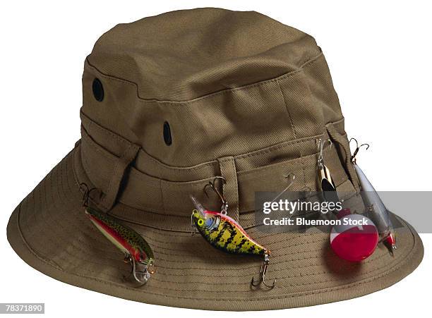 fishing hat - vishaak visgerei stockfoto's en -beelden