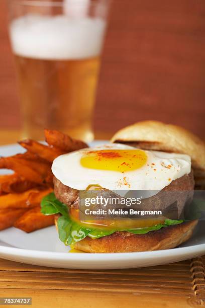 turkey burger with egg - turkey burger stock pictures, royalty-free photos & images