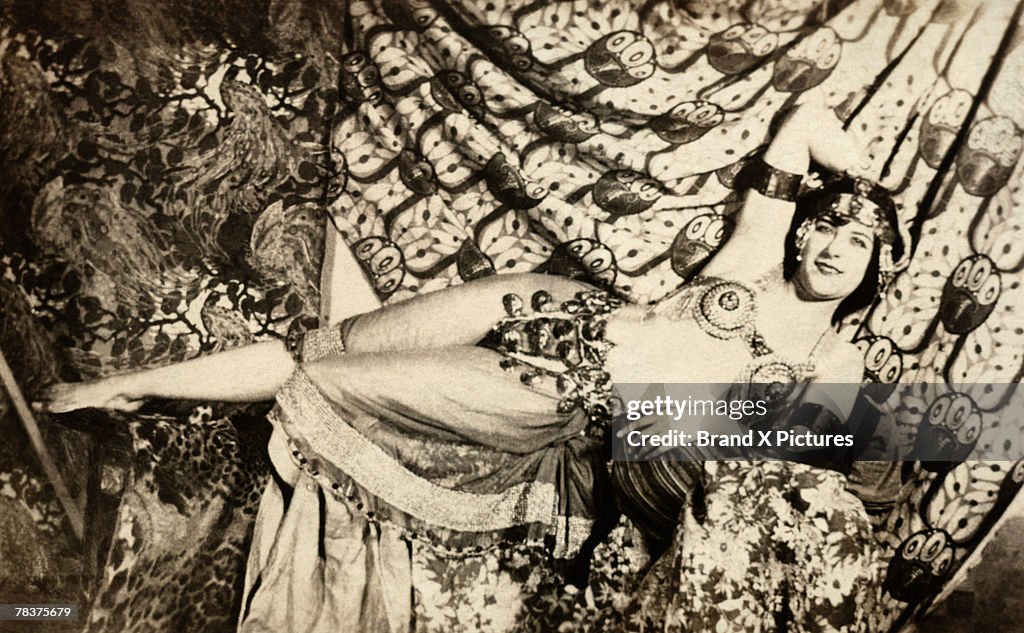 Woman in belly dancer costume