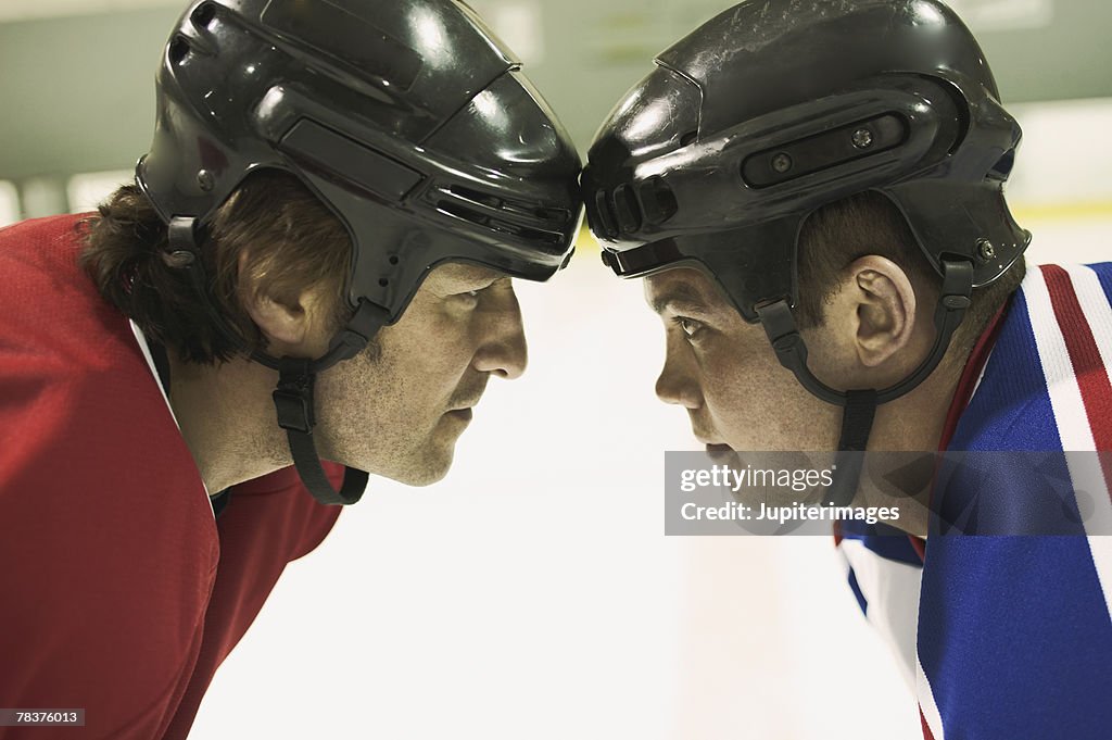 Ice hockey players during faceoff