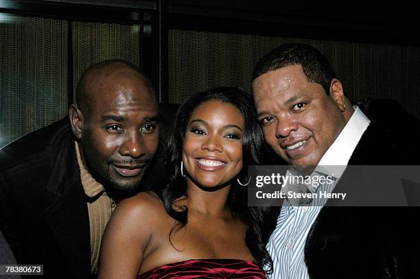 Actors Morris Chestnut, Gabriel Union and director Lance Rivera attend the "Perfect Holiday" Celebration at Marquee on December 10, 2007 in New York...