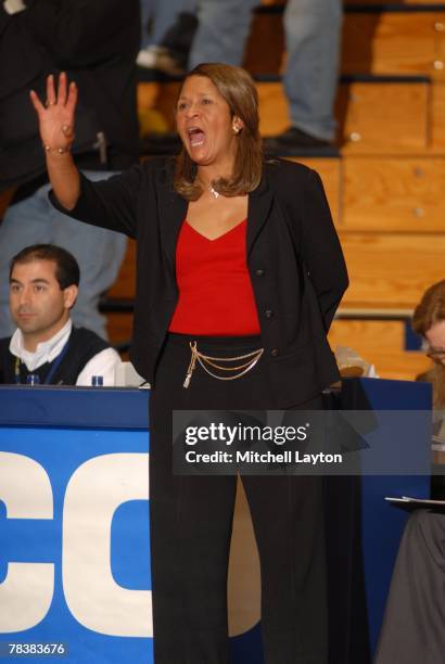 Vivian Stringer, head coach of the Rutgers Scarlet Knights, during a game against the George Washington Colonials at Smith Center on November 18,...