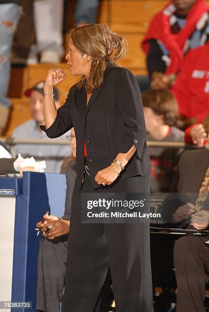 Vivian Stringer, head coach of the Rutgers Scarlet Knights, during a game against the George Washington Colonials at Smith Center on November 18,...