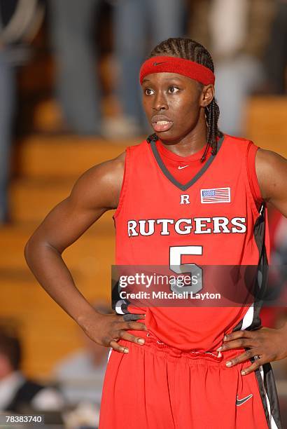 Essenece Carson of the Rutgers Scarlet Knights during a game against the George Washington Colonials at Smith Center on November 18, 2007 in...