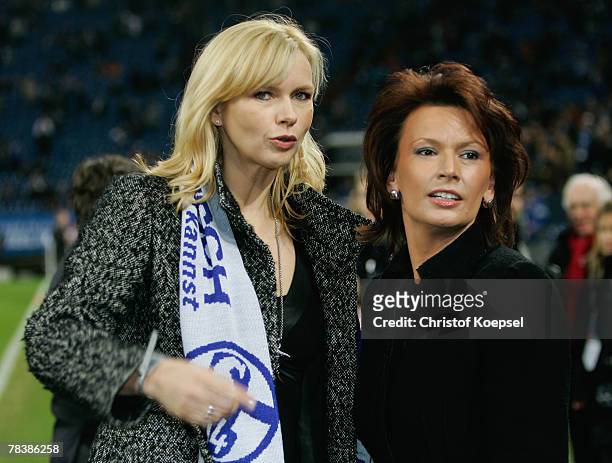 Actress Veronica Ferres and Margit Toennies pose prior to the UEFA Champions League Group B match between Schalke 04 and Rosenborg Trondheim at the...
