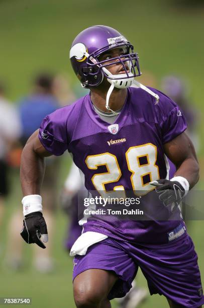 Adrian Peterson in action at the Minnesota Vikings Mini-camp held at Winter Park in Eden Prairie, Minnesota on June 1, 2007.