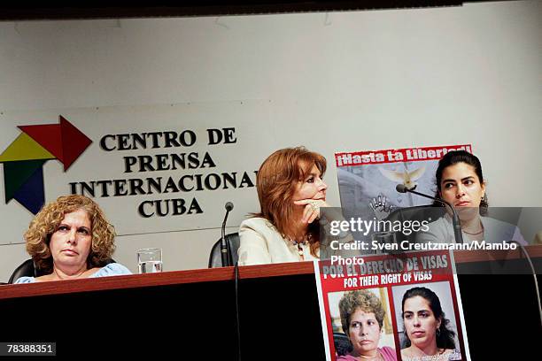 Olga Salanueva, wife of the convicted Rene Gonzalez, Comittee head Graciela Ramirez, and Adriana Perez , wife of the imprisoned Gerardo Hernandez...