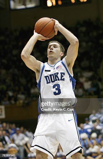 Greg Paulus of the Duke Blue Devils makes a free throw against the Wisconsin Badgers at Cameron Indoor Stadium on November 27, 2007 in Durham, North...