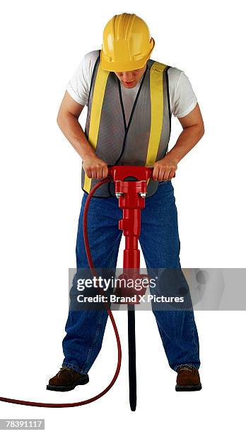 construction worker using jackhammer - using jackhammer stock pictures, royalty-free photos & images
