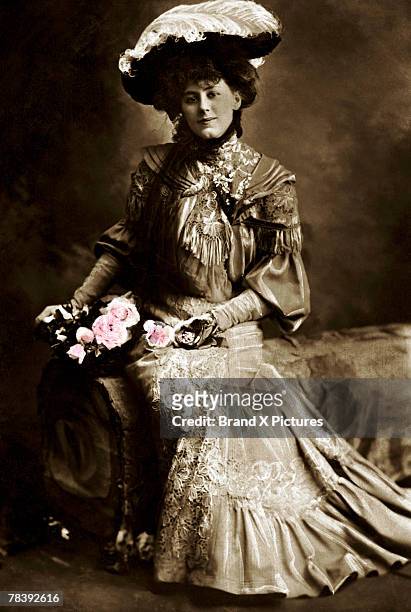 victorian woman with roses - victorian gown stock pictures, royalty-free photos & images