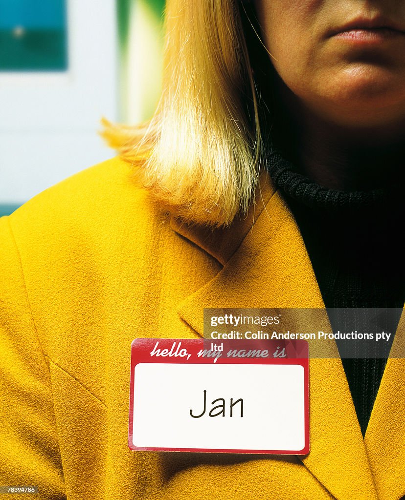 Woman with nametag