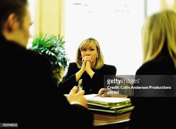 businesspeople talking to consultant - arbitration agreement stock pictures, royalty-free photos & images