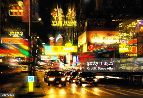 nathan road at night, hong kong - car blinker stock pictures, royalty-free photos & images