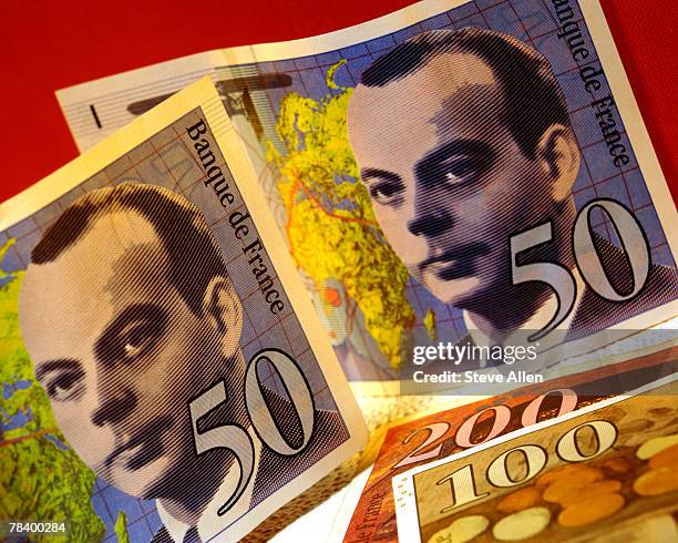 french francs - fifty french franc note stock pictures, royalty-free photos & images