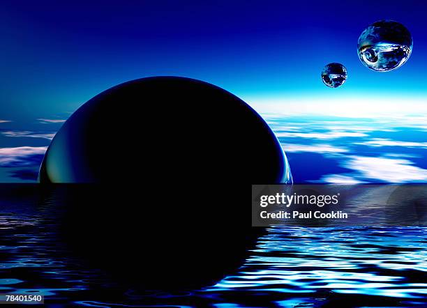 Abstract Planets Over Water, Foto de stock